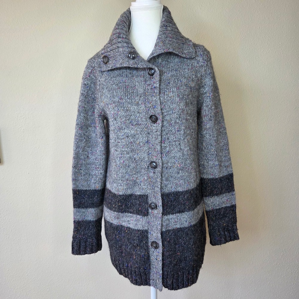 Talbots Petites Grey Confetti Donegal Wool Blend Longline Cardigan Sweater LP